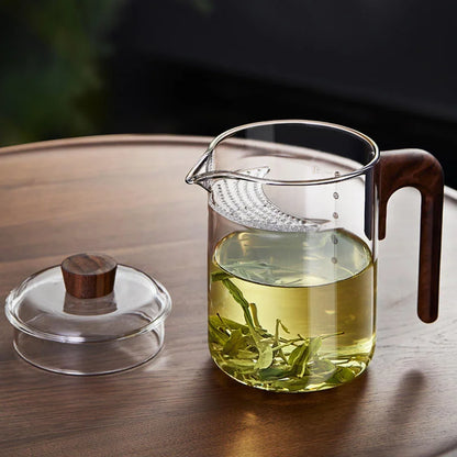 Heat - resistant Green Tea Glass Teapot With Crescent Scented Tea Filter Wooden Hanle Brewing Tea Maker Glass Pot Teaware