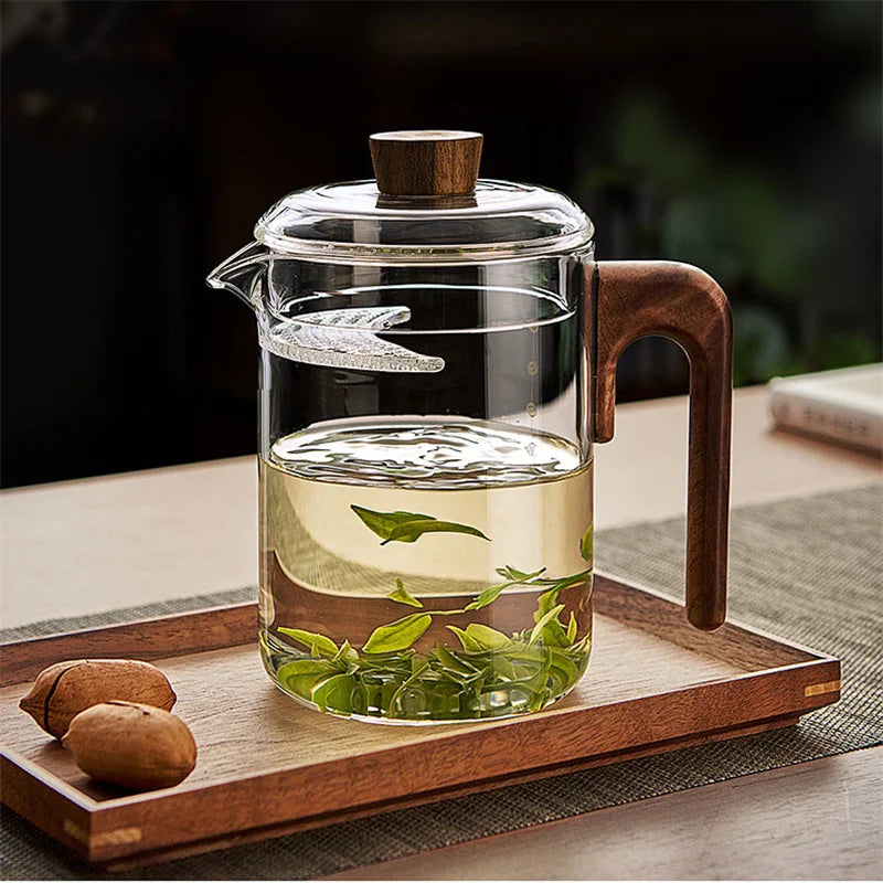 Heat - resistant Green Tea Glass Teapot With Crescent Scented Tea Filter Wooden Hanle Brewing Tea Maker Glass Pot Teaware