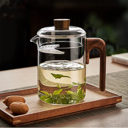 Heat - resistant Green Tea Glass Teapot With Crescent Scented Tea Filter Wooden Hanle Brewing Tea Maker Glass Pot Teaware
