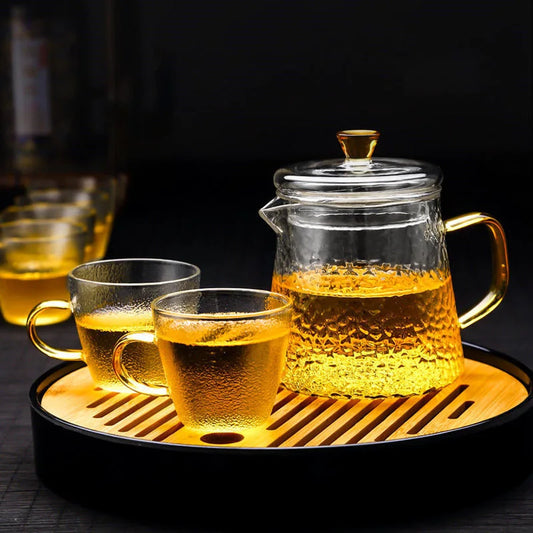 Heat-resistant Hammer-patterned Glass Teaware Thickened Tea Water Separation Filter Infuser Household Flower Teapot Fruit Teacup