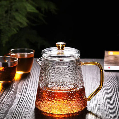 Heat-resistant Hammer-patterned Glass Teaware Thickened Tea Water Separation Filter Infuser Household Flower Teapot Fruit Teacup