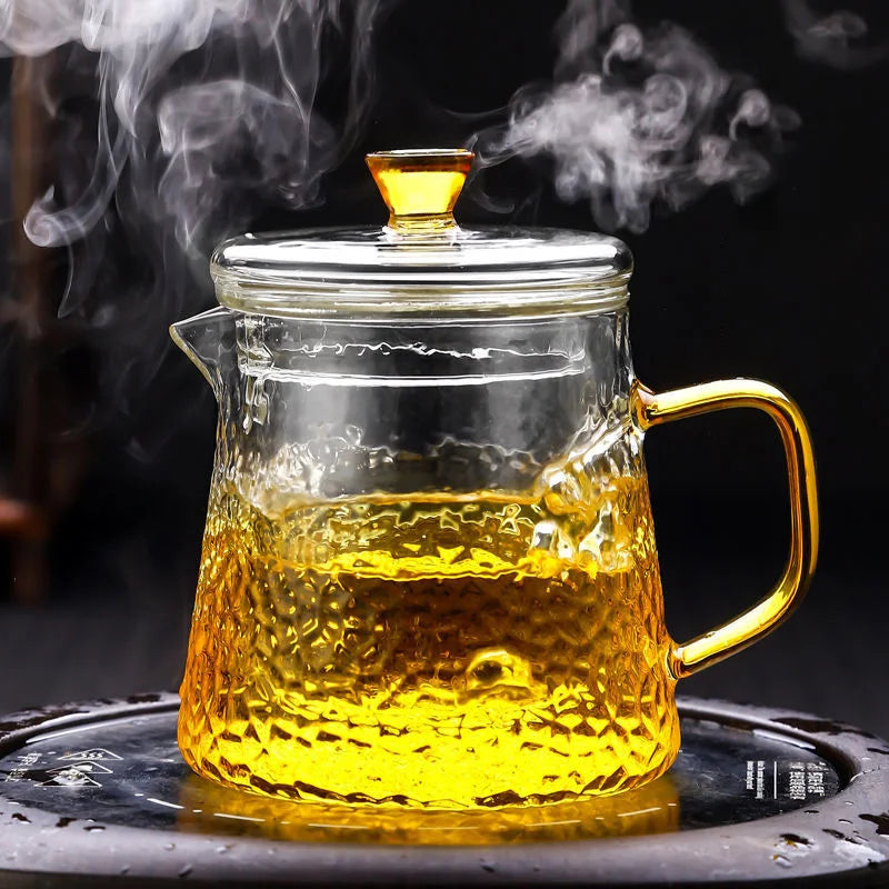 Heat-resistant Hammer-patterned Glass Teaware Thickened Tea Water Separation Filter Infuser Household Flower Teapot Fruit Teacup