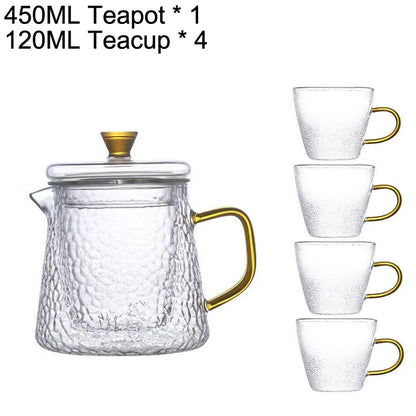 Heat-resistant Hammer-patterned Glass Teaware Thickened Tea Water Separation Filter Infuser Household Flower Teapot Fruit Teacup