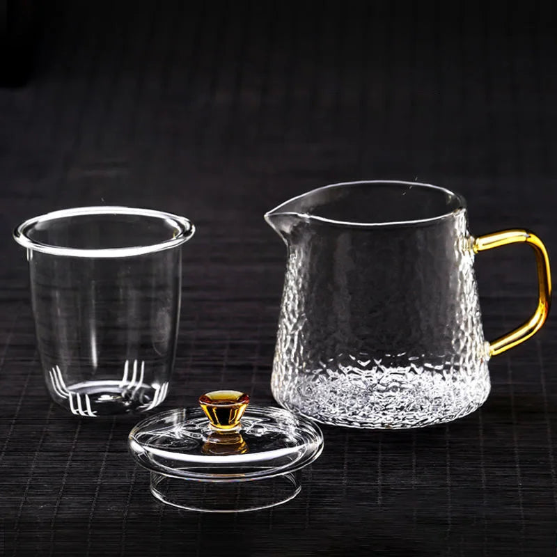 Heat-resistant Hammer-patterned Glass Teaware Thickened Tea Water Separation Filter Infuser Household Flower Teapot Fruit Teacup