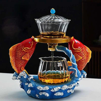 Heat-resistant Kungfu Tea Set Heater Magnetic Water Diversion Rotating Cover Bowl Lazy Semi-Automatic Fish Glass Teapot
