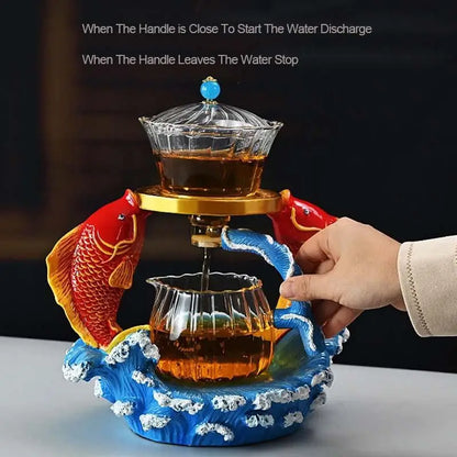 Heat-resistant Kungfu Tea Set Heater Magnetic Water Diversion Rotating Cover Bowl Lazy Semi-Automatic Fish Glass Teapot
