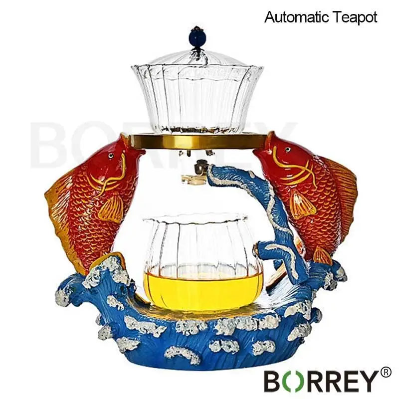 Heat-resistant Kungfu Tea Set Heater Magnetic Water Diversion Rotating Cover Bowl Lazy Semi-Automatic Fish Glass Teapot