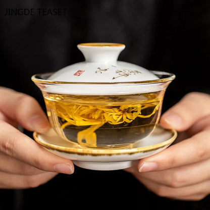 Heat-resistant glass Tea Gaiwan Teacup Handmade Ceramics Tea tureen Chinese Tea set Accessories Tea Ceremony Drinkware 140ml