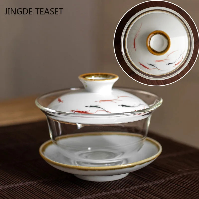 Heat-resistant glass Tea Gaiwan Teacup Handmade Ceramics Tea tureen Chinese Tea set Accessories Tea Ceremony Drinkware 140ml