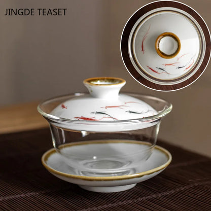 Heat-resistant glass Tea Gaiwan Teacup Handmade Ceramics Tea tureen Chinese Tea set Accessories Tea Ceremony Drinkware 140ml