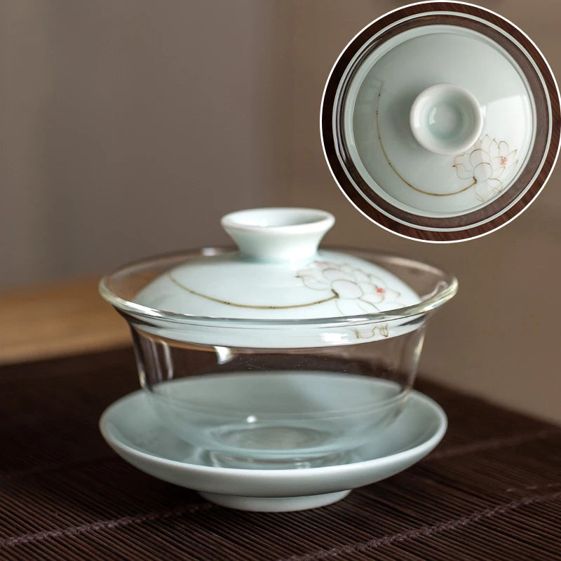 Heat-resistant glass Tea Gaiwan Teacup Handmade Ceramics Tea tureen Chinese Tea set Accessories Tea Ceremony Drinkware 140ml