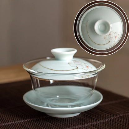 Heat-resistant glass Tea Gaiwan Teacup Handmade Ceramics Tea tureen Chinese Tea set Accessories Tea Ceremony Drinkware 140ml