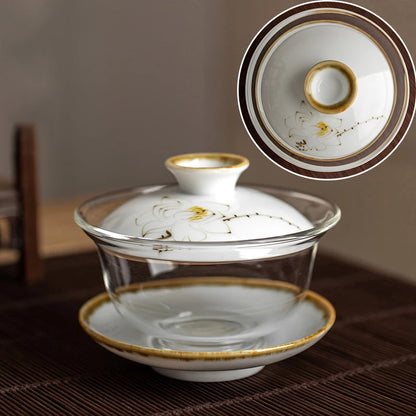 Heat-resistant glass Tea Gaiwan Teacup Handmade Ceramics Tea tureen Chinese Tea set Accessories Tea Ceremony Drinkware 140ml