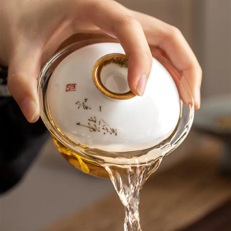 Heat-resistant glass Tea Gaiwan Teacup Handmade Ceramics Tea tureen Chinese Tea set Accessories Tea Ceremony Drinkware 140ml