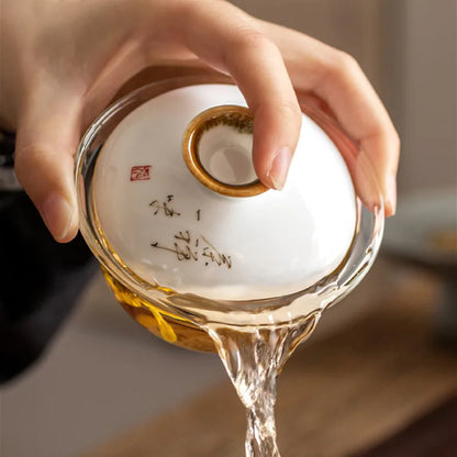 Heat-resistant glass Tea Gaiwan Teacup Handmade Ceramics Tea tureen Chinese Tea set Accessories Tea Ceremony Drinkware 140ml