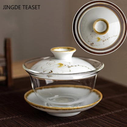 Heat-resistant glass Tea Gaiwan Teacup Handmade Ceramics Tea tureen Chinese Tea set Accessories Tea Ceremony Drinkware 140ml
