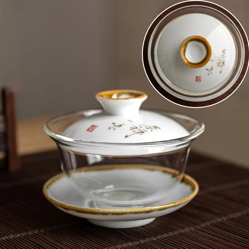 Heat-resistant glass Tea Gaiwan Teacup Handmade Ceramics Tea tureen Chinese Tea set Accessories Tea Ceremony Drinkware 140ml