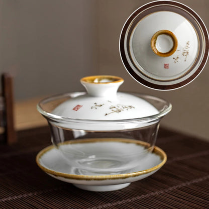Heat-resistant glass Tea Gaiwan Teacup Handmade Ceramics Tea tureen Chinese Tea set Accessories Tea Ceremony Drinkware 140ml