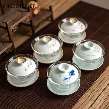 Heat-resistant glass Tea Gaiwan Teacup Handmade Ceramics Tea tureen Chinese Tea set Accessories Tea Ceremony Drinkware 140ml