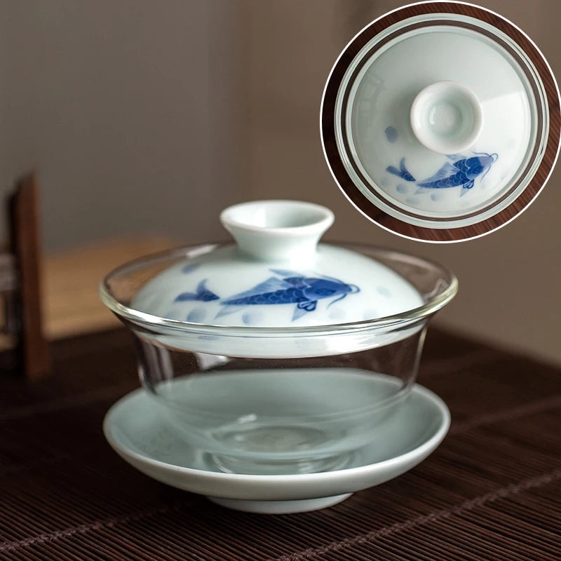 Heat-resistant glass Tea Gaiwan Teacup Handmade Ceramics Tea tureen Chinese Tea set Accessories Tea Ceremony Drinkware 140ml