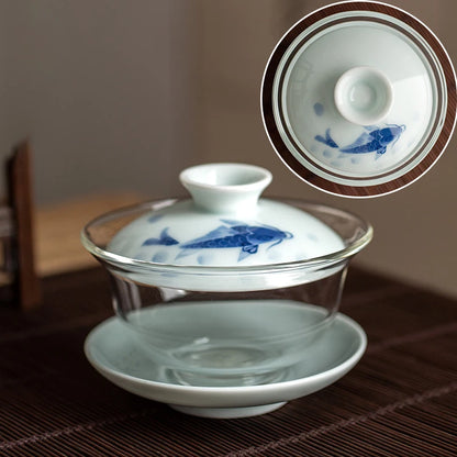 Heat-resistant glass Tea Gaiwan Teacup Handmade Ceramics Tea tureen Chinese Tea set Accessories Tea Ceremony Drinkware 140ml