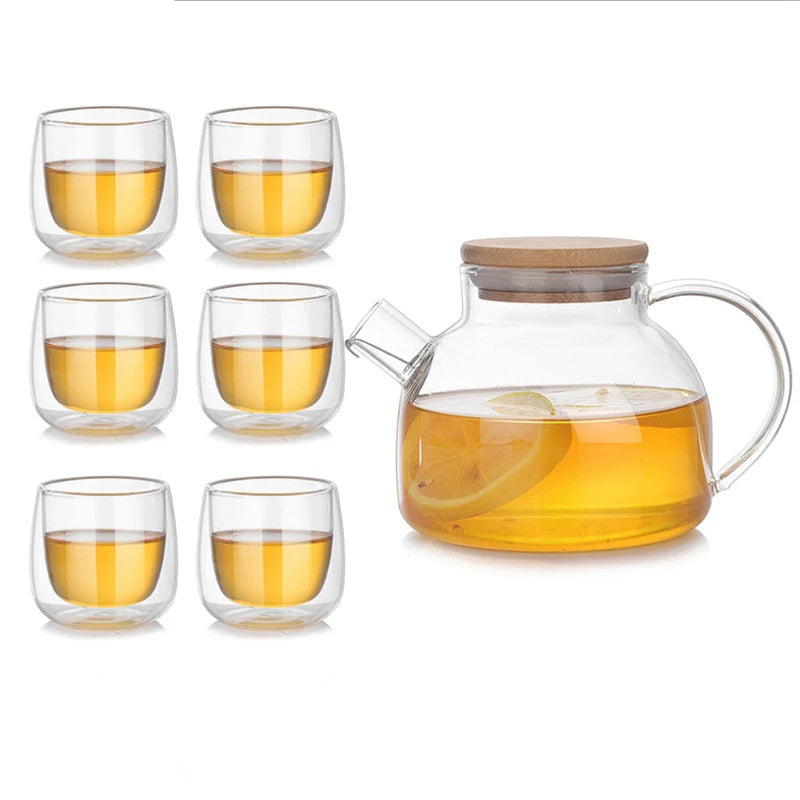 Heat-resistant transparent glass teapot Leak-proof coffee pot with bamboo lid Household Kung Fu Tea Pot Can be heated 500ml