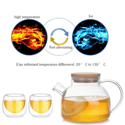 Heat-resistant transparent glass teapot Leak-proof coffee pot with bamboo lid Household Kung Fu Tea Pot Can be heated 500ml