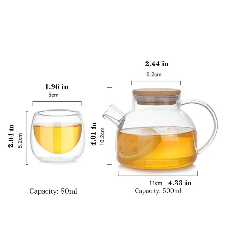 Heat-resistant transparent glass teapot Leak-proof coffee pot with bamboo lid Household Kung Fu Tea Pot Can be heated 500ml