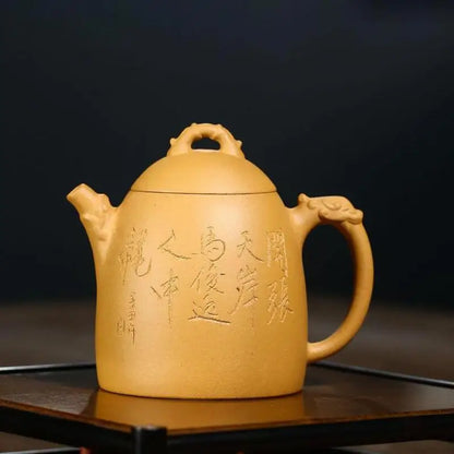 Golden Section Clay Dragon Qin Quan Kettle, Zisha Teapot, Yixing Handmade Pot, Kung-Fu Teaware, Purple Clay Drinkware for Puer
