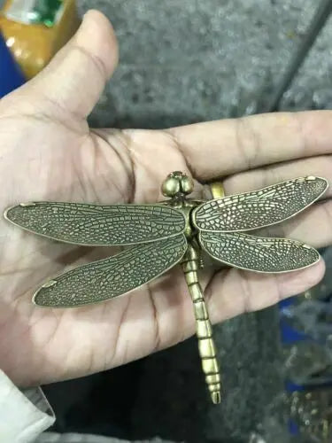 Brass Dragonfly Statue Simulation Detachable Wings Living Room Decoration