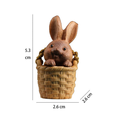 Santalum Wood 5.3cm Animal Sculpture Rabbit Flower basket Pendant Car Hanging Bag pendant Mascot Collection