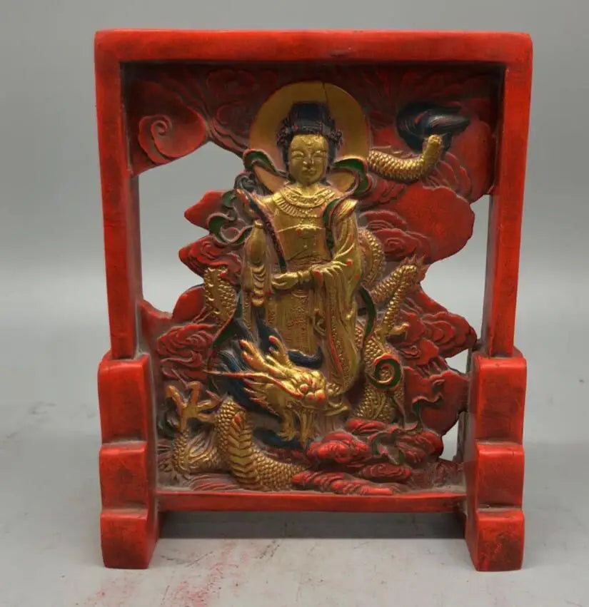 China ink lump ride Dragon Guanyin bodhisattva crafts statue