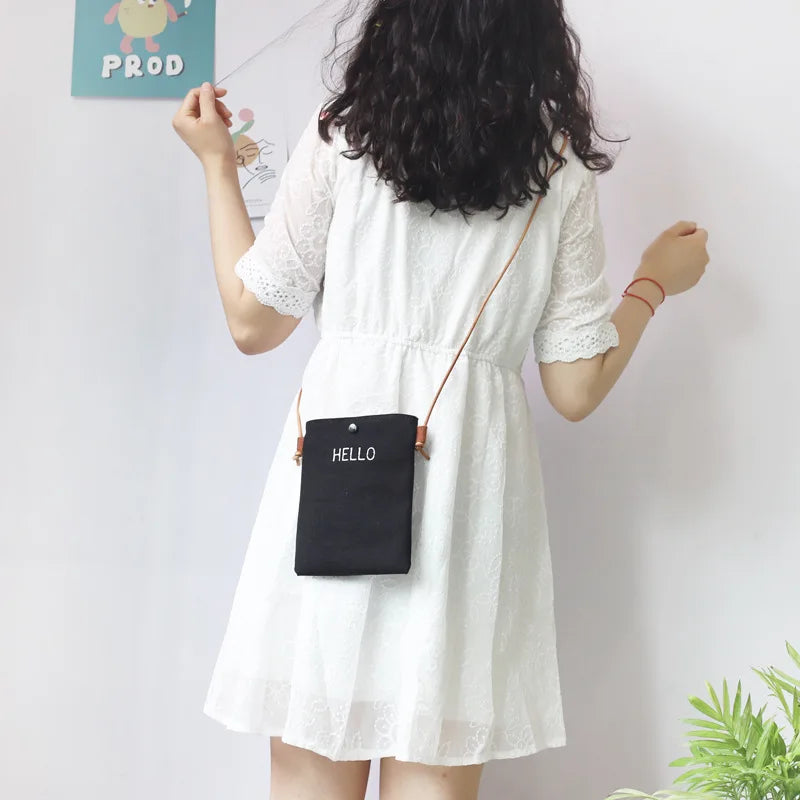 Hello Letter Fun Design Handbags and Purses Messenger Bags Vertical Lovely Small Fresh Women Shoulder Mini Flap Mobile Phone Bag