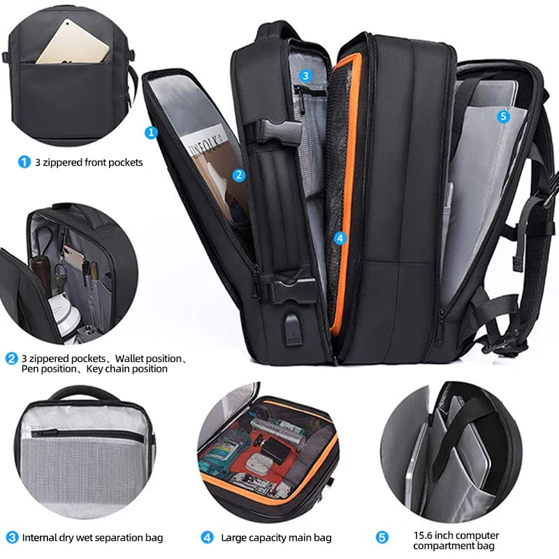 Heroic Knight 17inch Laptop Backpack Large Capacity Male Bag USB Recharging Multi-layer Space Travel Male Bag Anti-thief Mochila