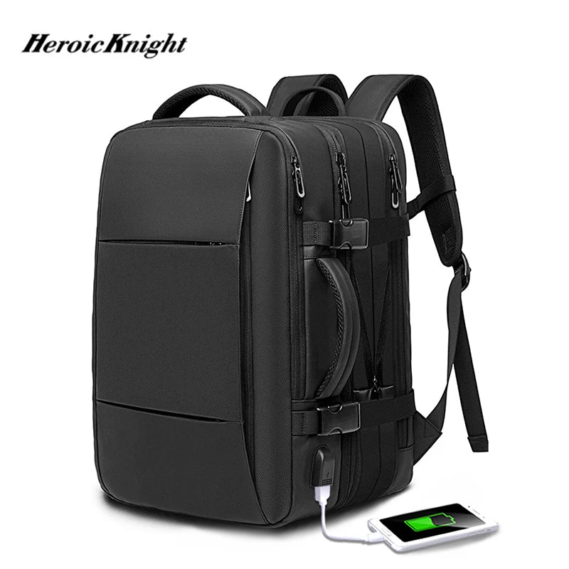 Heroic Knight 17inch Laptop Backpack Large Capacity Male Bag USB Recharging Multi-layer Space Travel Male Bag Anti-thief Mochila