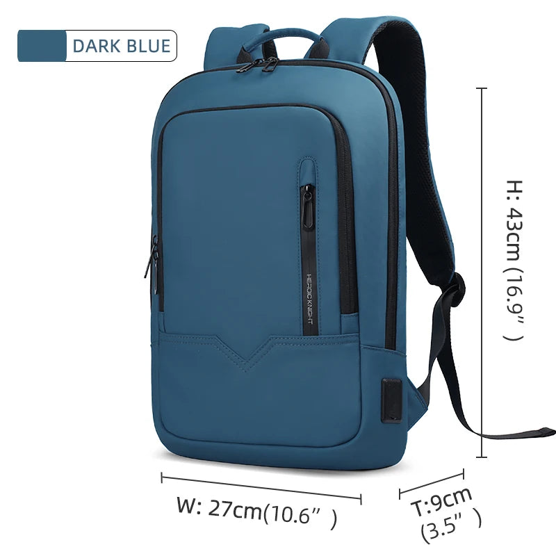 Heroic Knight Backpack Men Business Slim Work Waterproof 14" Laptop Bag USB Travel Backpack Women Outdoor School Backpack Black