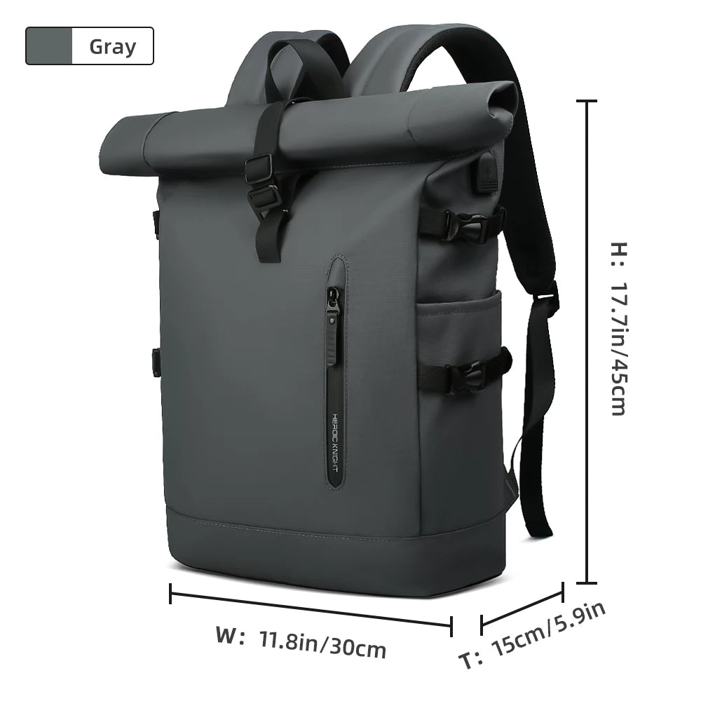 Heroic Knight Backpack Men Rolltop Waterproof Big Capacity Travel Backpack with USB Port Man 15.6" Laptop Green School Backpack