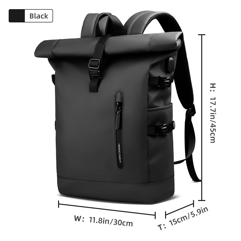 Heroic Knight Backpack Men Rolltop Waterproof Big Capacity Travel Backpack with USB Port Man 15.6" Laptop Green School Backpack