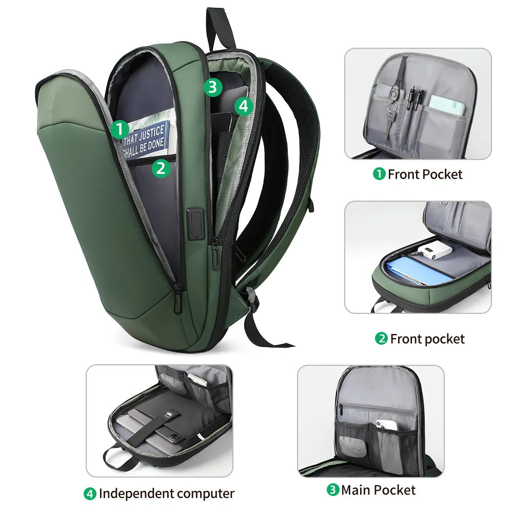 Heroic Knight Business Backpack Men Fashion Work 17" Slim Laptop Bag Waterproof YKK Zipper Luxury Women School Backpack with USB