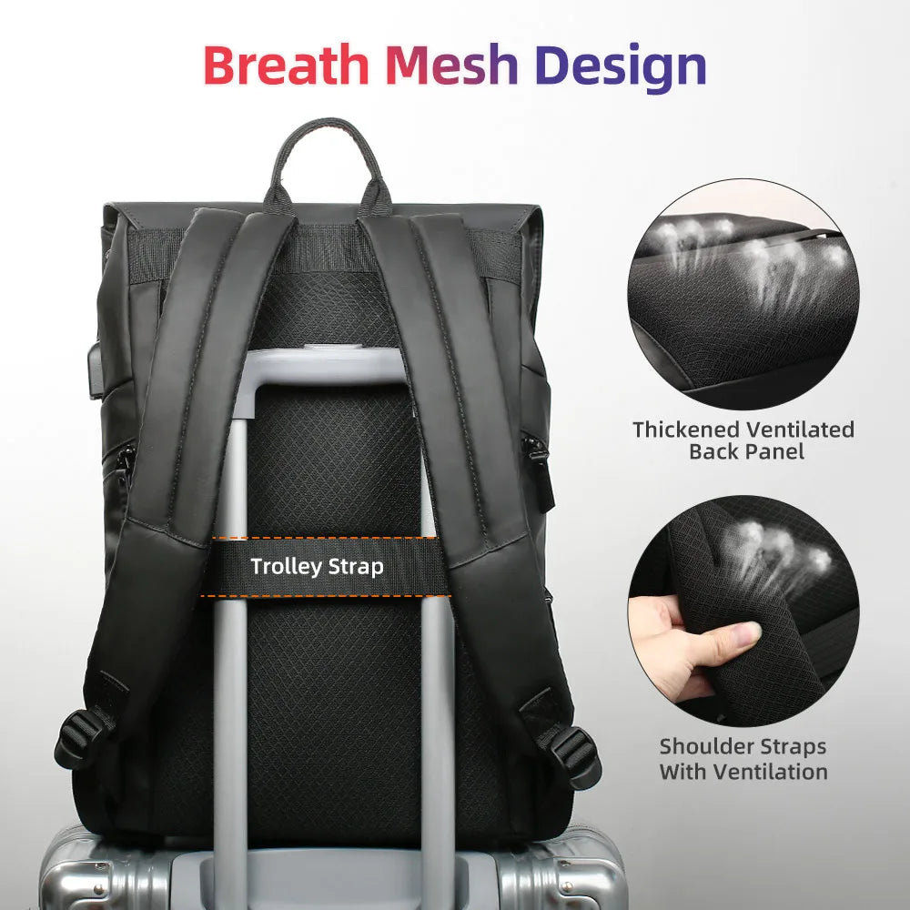 Heroic Knight Casual Sports Backpack Men with USB Waterproof 15.6" Laptop Bag Unique Reflective Strip Design Work Backpack Man