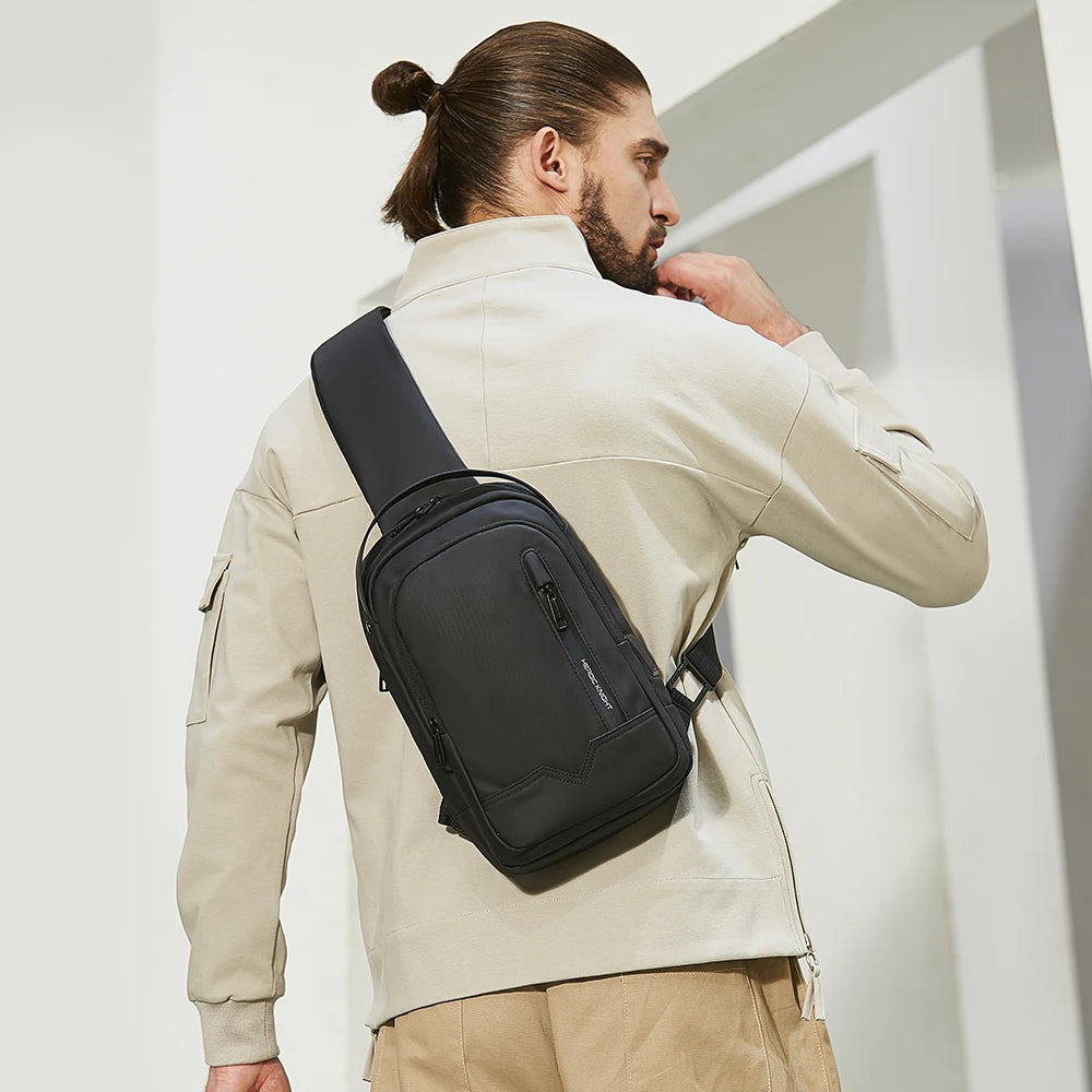 Heroic Knight Crossbody Chest Bag Waterproof Men Shoulder Bag for 11" Ipad Casual Stylish Man Work Messenger Phone Pack with USB