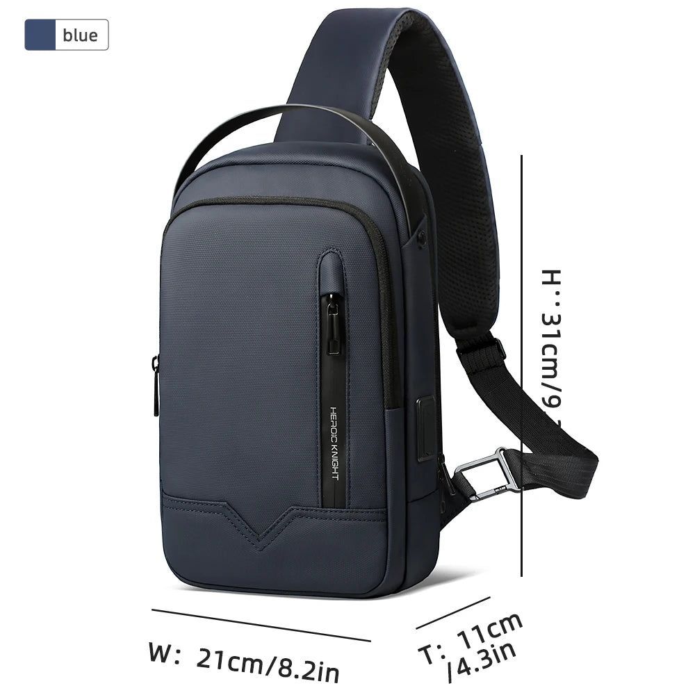 Heroic Knight Crossbody Chest Bag Waterproof Men Shoulder Bag for 11" Ipad Casual Stylish Man Work Messenger Phone Pack with USB