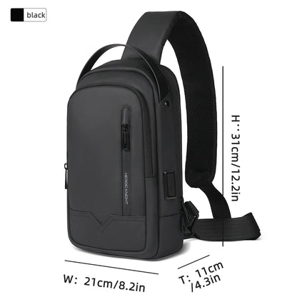 Heroic Knight Crossbody Chest Bag Waterproof Men Shoulder Bag for 11" Ipad Casual Stylish Man Work Messenger Phone Pack with USB