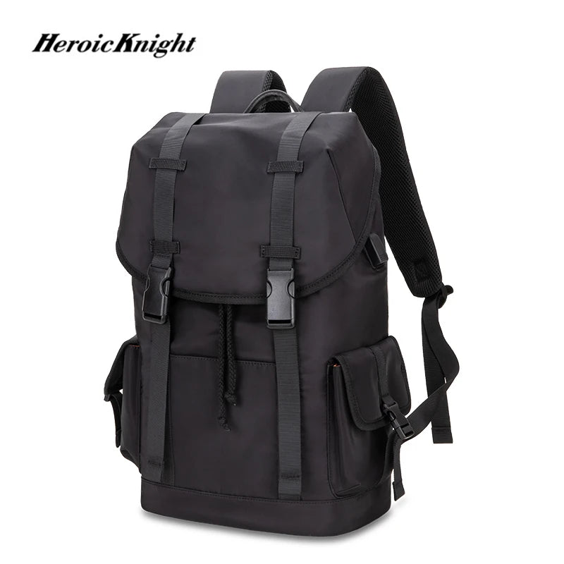 Heroic Knight Large Capacity Travel Backpacks Men USB Charge 15.6in Laptop Backpack For Teenagers Drawstring Bag Male School Bag