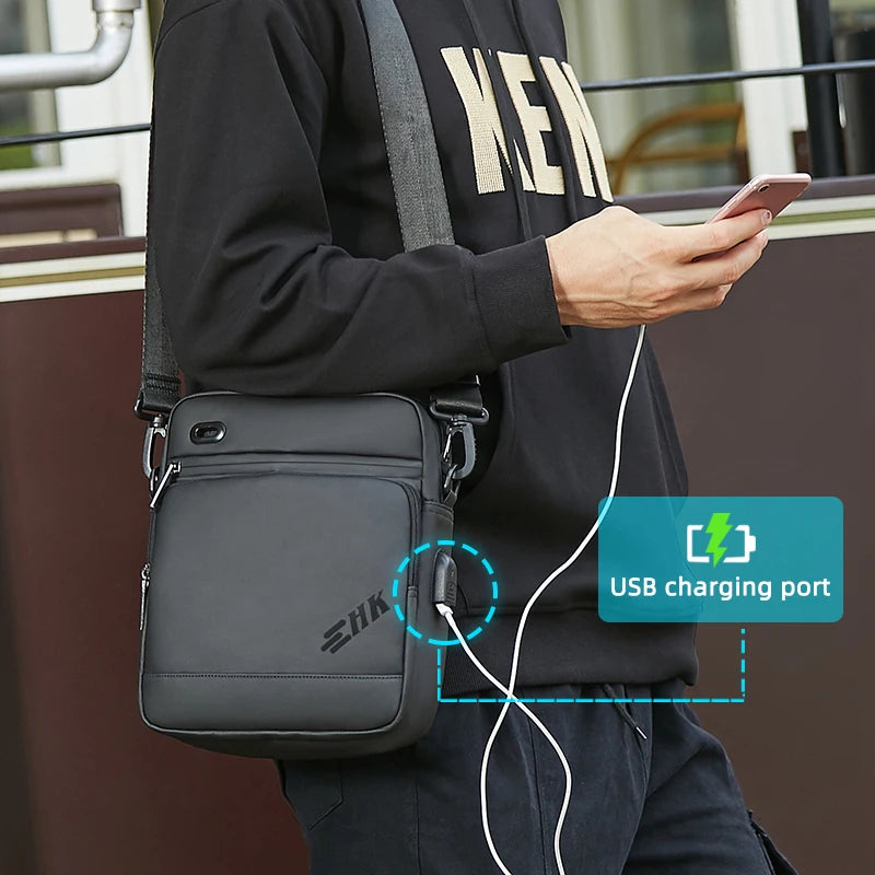Heroic Knight Men Handbag High Quality Shoulder Bag Waterproof USB Oxford Crossbody Bag Casual Anti-theft Shoulder Sling Bag
