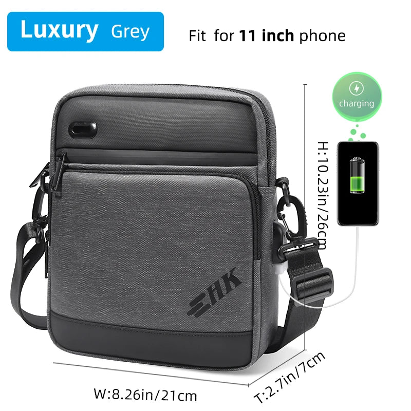 Heroic Knight Men Handbag High Quality Shoulder Bag Waterproof USB Oxford Crossbody Bag Casual Anti-theft Shoulder Sling Bag