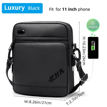 Heroic Knight Men Handbag High Quality Shoulder Bag Waterproof USB Oxford Crossbody Bag Casual Anti-theft Shoulder Sling Bag