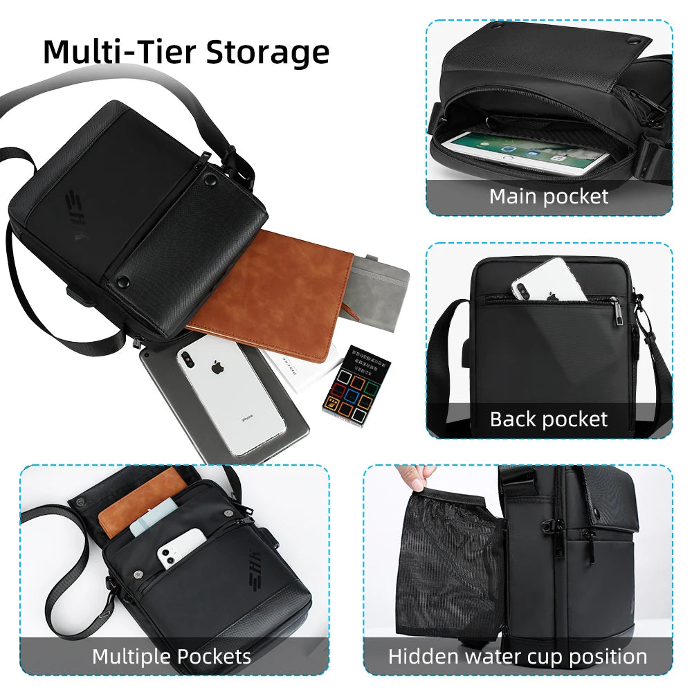 Heroic Knight Men's Bag Luxury Shoulder Strap Handbags Waterproof Crossbody Bag An-ti Theft USB Charging Messenger Bag For Men