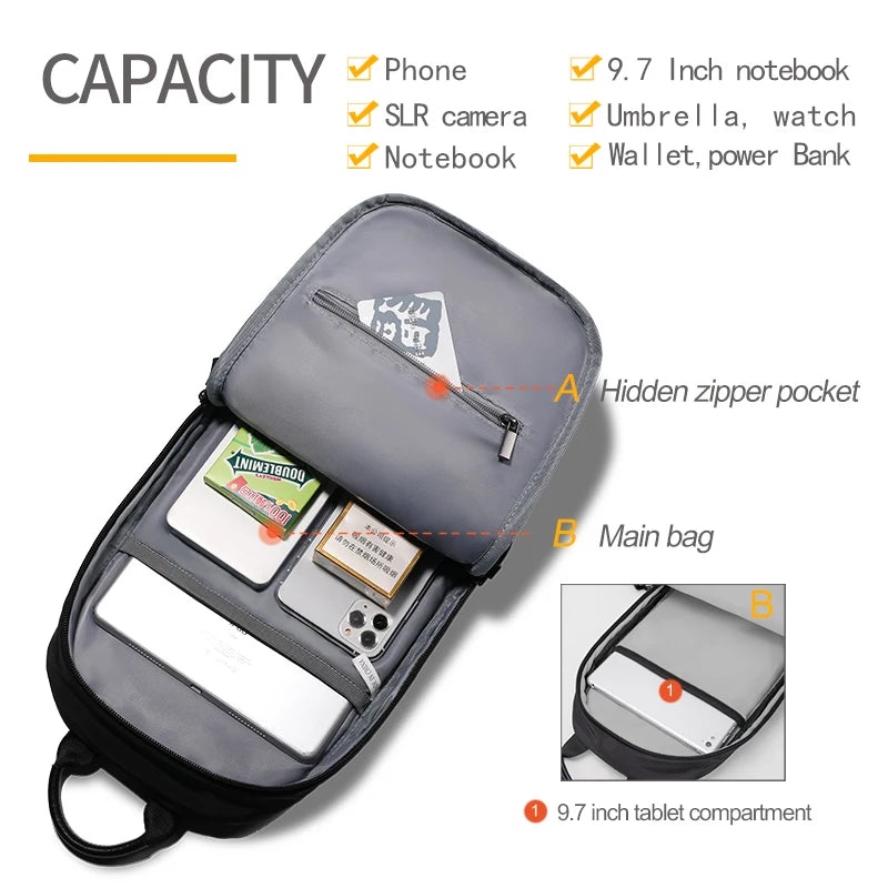 Heroic Knight Multifunction Crossbody Bags Men USB Charging 9.7inchs Pad Chest Pack Short Trip Messengers Chest Bag