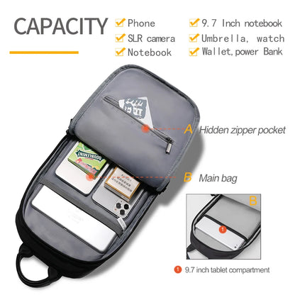 Heroic Knight Multifunction Crossbody Bags Men USB Charging 9.7inchs Pad Chest Pack Short Trip Messengers Chest Bag